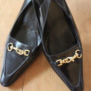 Coach Jacquel Sling Back Pumps, 3" Heel, Size 8.5, Black with Brass Accents